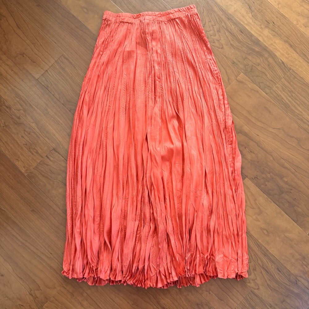 Savannah 100% Silk Maxi Skirt Coral Crinkle Broomstick Fairy Flowy Boho Womens M - Picture 4 of 6